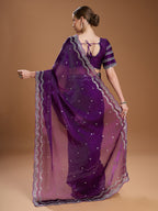 Jyoti Fashion Women's Purple Jimmy Choo Sequins Embroidered Designer Saree with Blouse | Grocsy