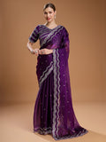 Jyoti Fashion Women's Purple Jimmy Choo Sequins Embroidered Designer Saree with Blouse | Grocsy