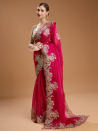Jyoti Fashion Women's Rani Pink Jimmy Choo Embroidered & Coding Designer Saree with Blouse | Grocsy