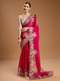 Jyoti Fashion Women's Rani Pink Jimmy Choo Embroidered & Coding Designer Saree with Blouse | Grocsy