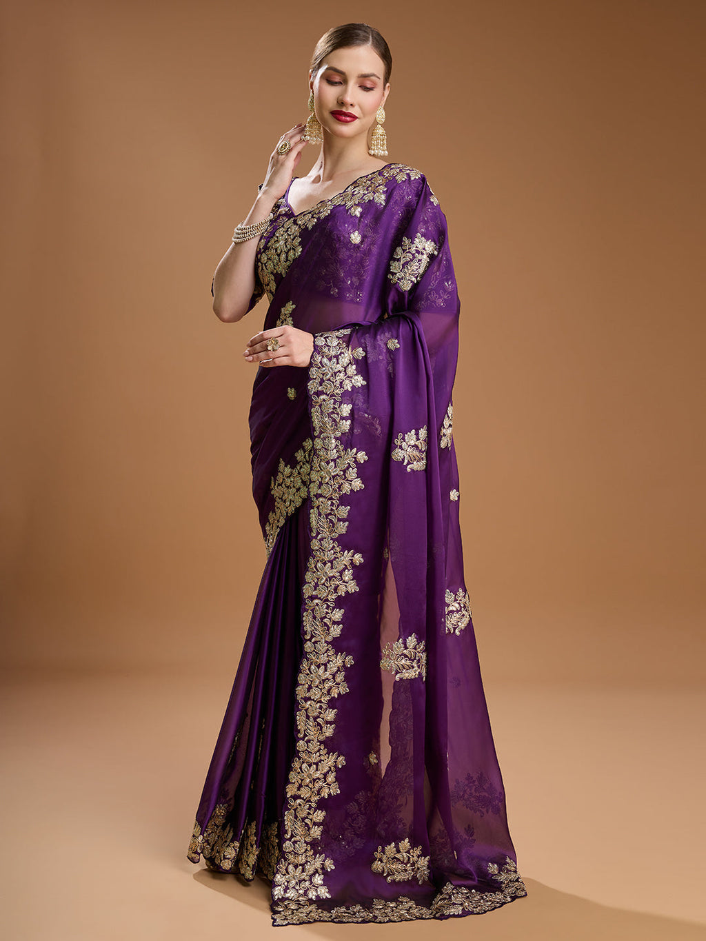 Jyoti Fashion Women's Purple Jimmy Choo Embroidered & Coding Designer Saree with Blouse | Grocsy
