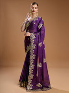 Jyoti Fashion Women's Purple Jimmy Choo Embroidered & Coding Designer Saree with Blouse | Grocsy