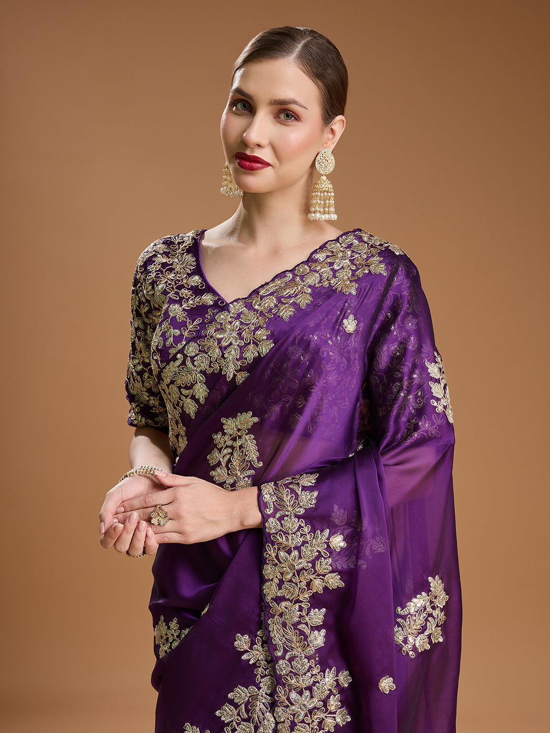 Jyoti Fashion Women's Purple Jimmy Choo Embroidered & Coding Designer Saree with Blouse | Grocsy