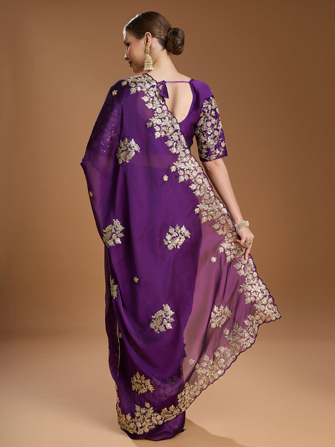 Jyoti Fashion Women's Purple Jimmy Choo Embroidered & Coding Designer Saree with Blouse | Grocsy
