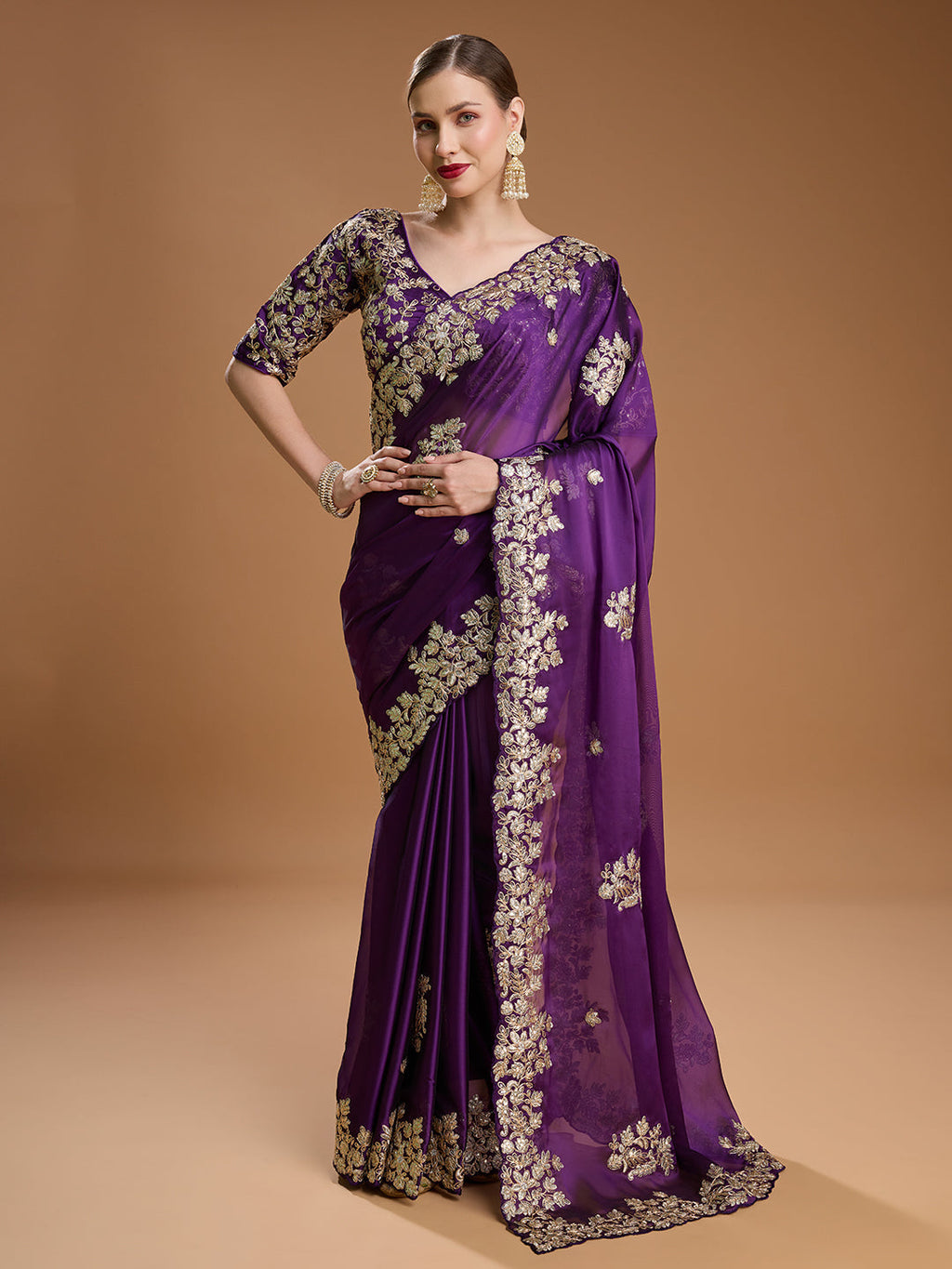Jyoti Fashion Women's Purple Jimmy Choo Embroidered & Coding Designer Saree with Blouse | Grocsy