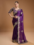Jyoti Fashion Women's Purple Jimmy Choo Embroidered & Coding Designer Saree with Blouse | Grocsy