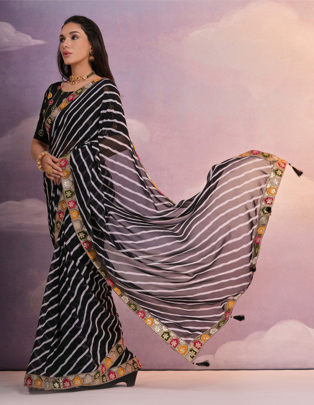 Jyoti Fashion Women's Black Coding Sequence Georgette Saree with Blouse | Grocsy