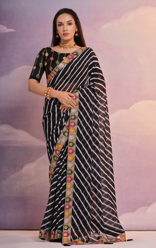 Jyoti Fashion Women's Black Coding Sequence Georgette Saree with Blouse | Grocsy