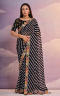 Jyoti Fashion Women's Black Coding Sequence Georgette Saree with Blouse | Grocsy