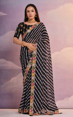 Jyoti Fashion Women's Black Coding Sequence Georgette Saree with Blouse | Grocsy