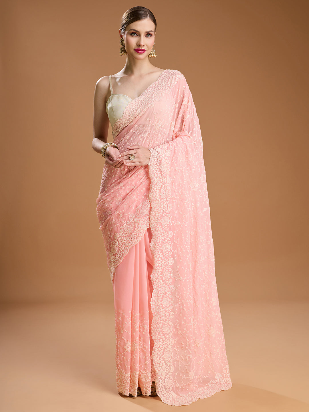 Jyoti Fashion Women's Baby Silk Georgette Embroidered Designer Saree with Blouse | Grocsy