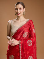Jyoti Fashion Women's Maroon Jimmy Choo Sequins Embroidered Designer Saree with Blouse | Grocsy