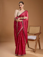 Jyoti Fashion Women's Gajri Red Jimmy Choo Sequins Embroidered Designer Saree with Blouse | Grocsy