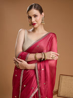 Jyoti Fashion Women's Gajri Red Jimmy Choo Sequins Embroidered Designer Saree with Blouse | Grocsy