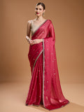Jyoti Fashion Women's Gajri Red Jimmy Choo Sequins Embroidered Designer Saree with Blouse | Grocsy