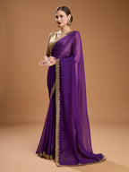 Jyoti Fashion Women's Purple Georgette Sequins Embroidered Designer Saree with Blouse | Grocsy