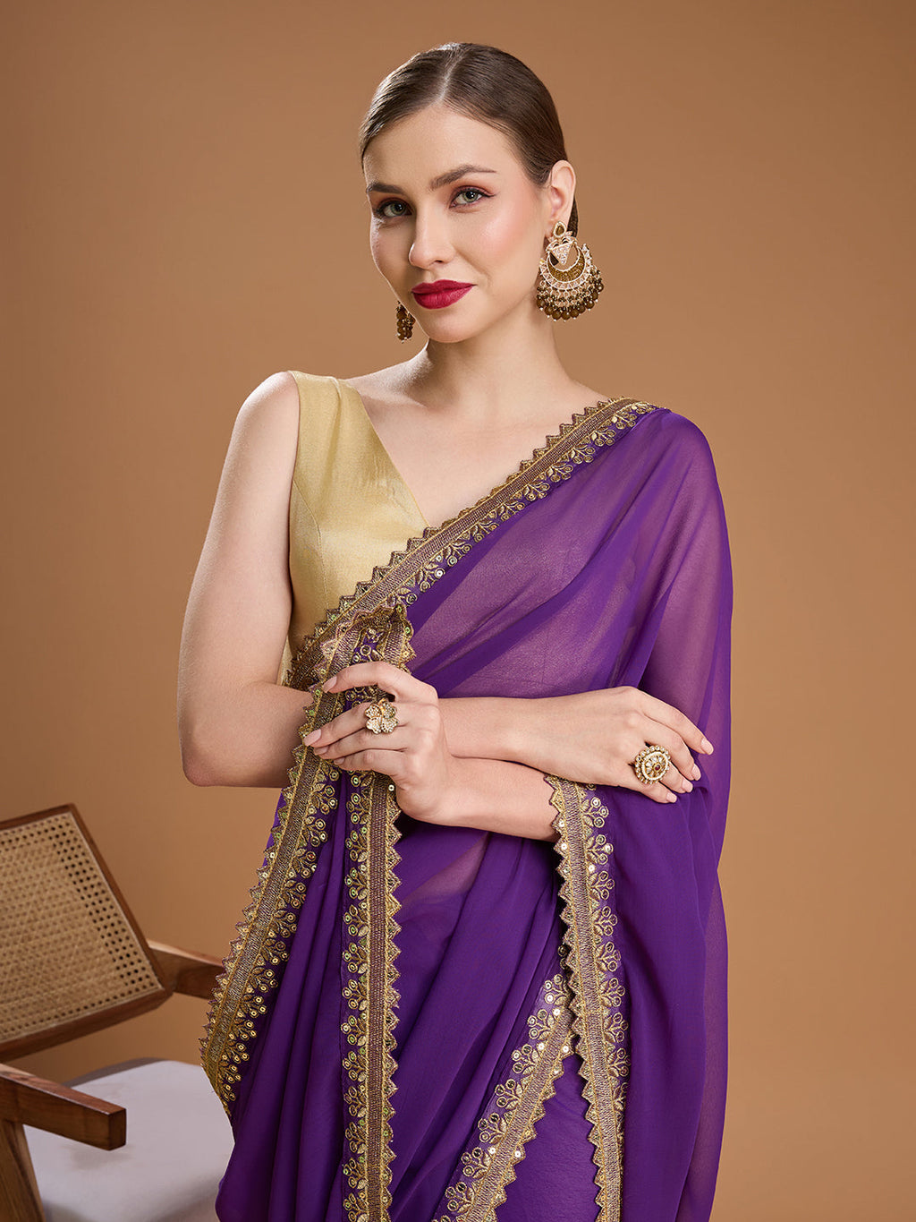 Jyoti Fashion Women's Purple Georgette Sequins Embroidered Designer Saree with Blouse | Grocsy