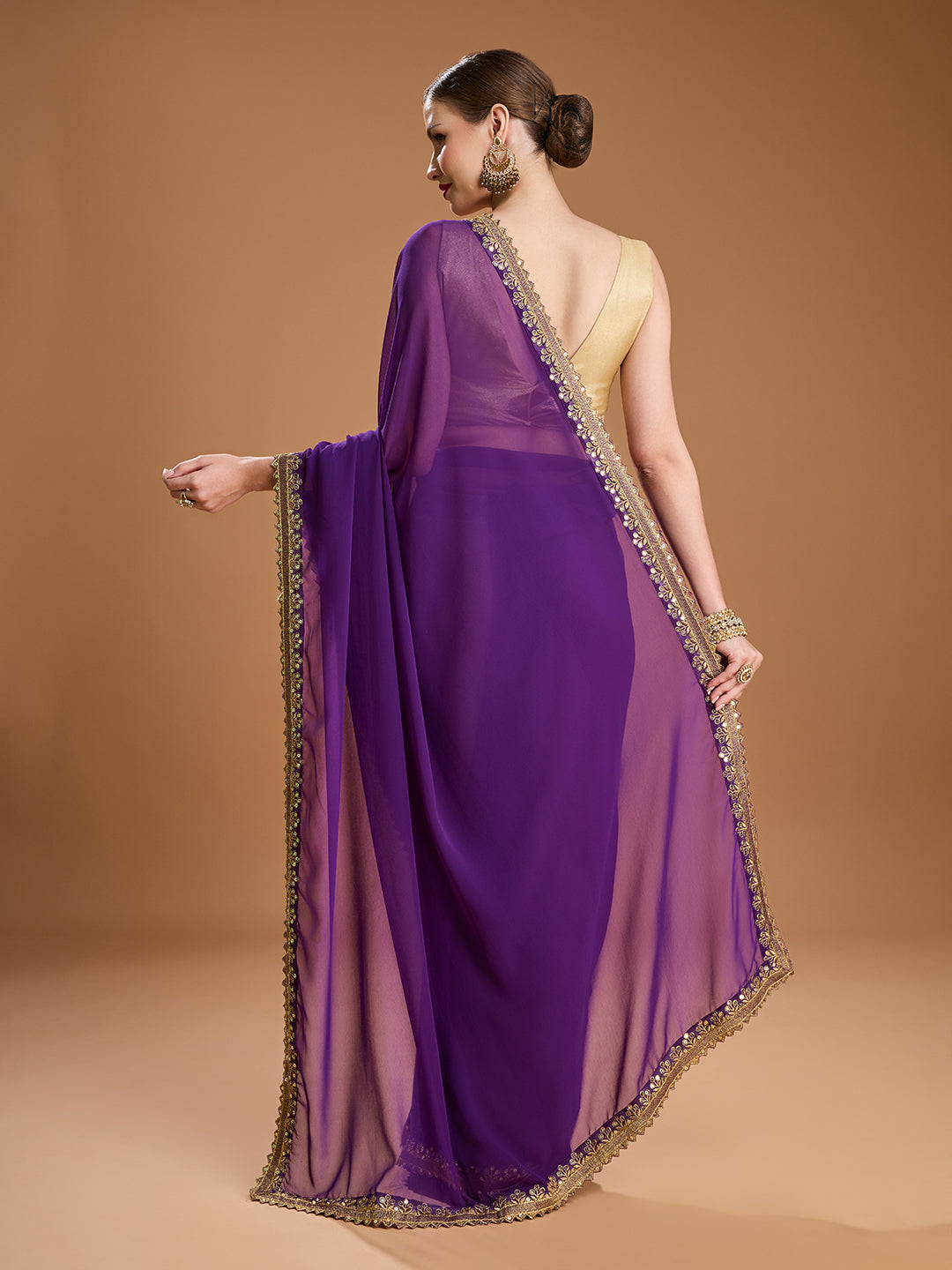 Jyoti Fashion Women's Purple Georgette Sequins Embroidered Designer Saree with Blouse | Grocsy