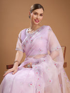 Jyoti Fashion Women's Light Purple Net Sequins Embroidered Designer Saree with Blouse | Grocsy