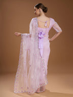 Jyoti Fashion Women's Light Purple Net Sequins Embroidered Designer Saree with Blouse | Grocsy