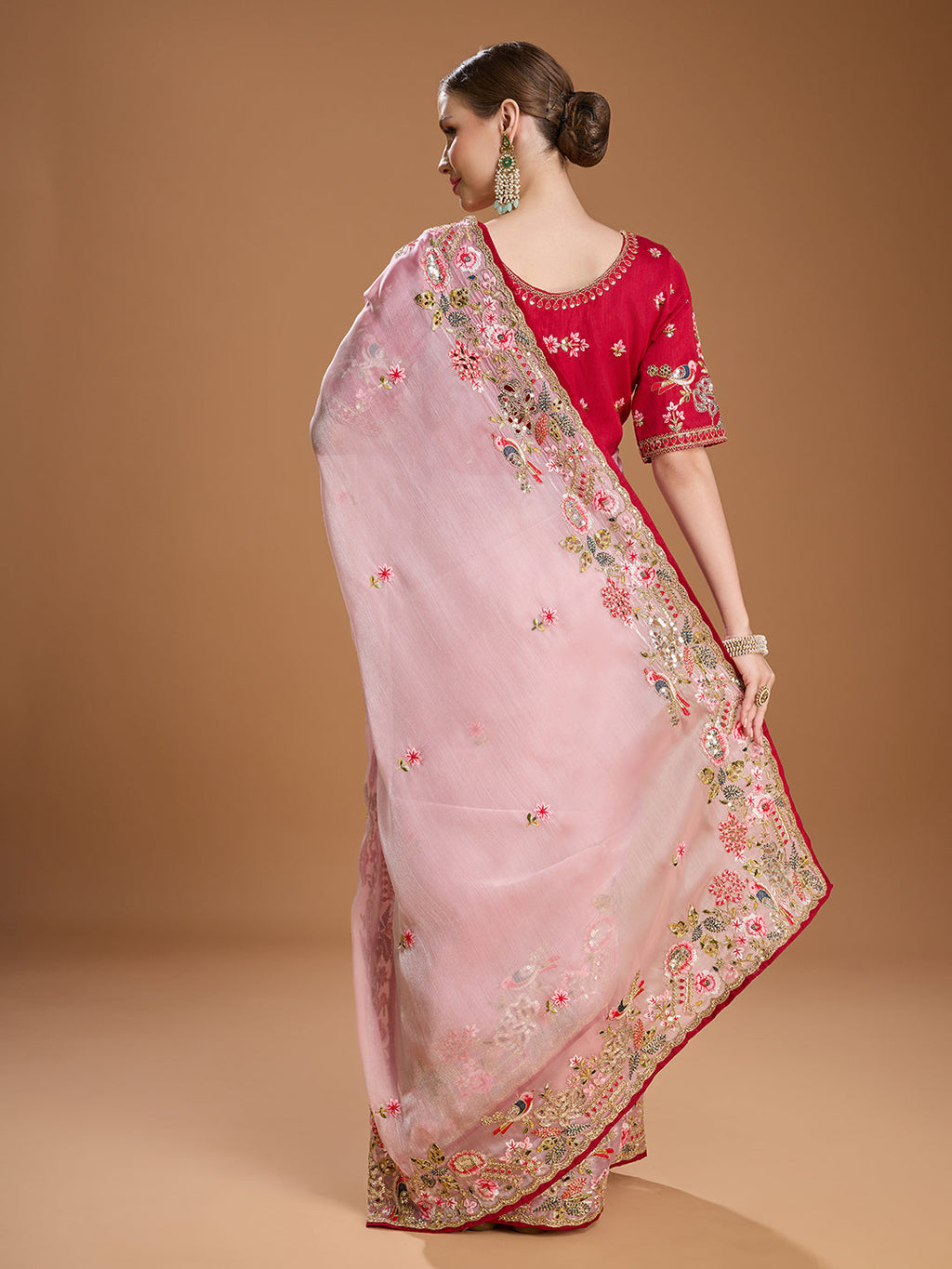Jyoti Fashion Women's Baby Pink Jimmy Choo Sequins Coding Embroidered Designer Saree with Blouse | Grocsy