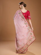 Jyoti Fashion Women's Baby Pink Jimmy Choo Sequins Coding Embroidered Designer Saree with Blouse | Grocsy
