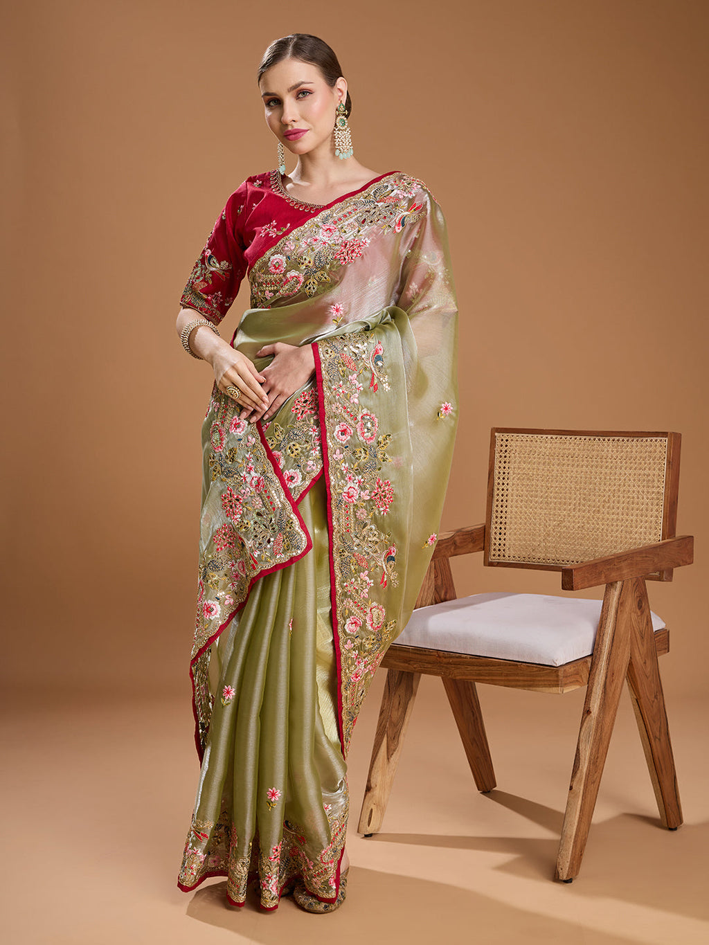 Jyoti Fashion Women's Sea Green Jimmy Choo Sequins Coding Embroidered Designer Saree with Blouse | Grocsy
