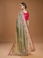 Jyoti Fashion Women's Sea Green Jimmy Choo Sequins Coding Embroidered Designer Saree with Blouse | Grocsy