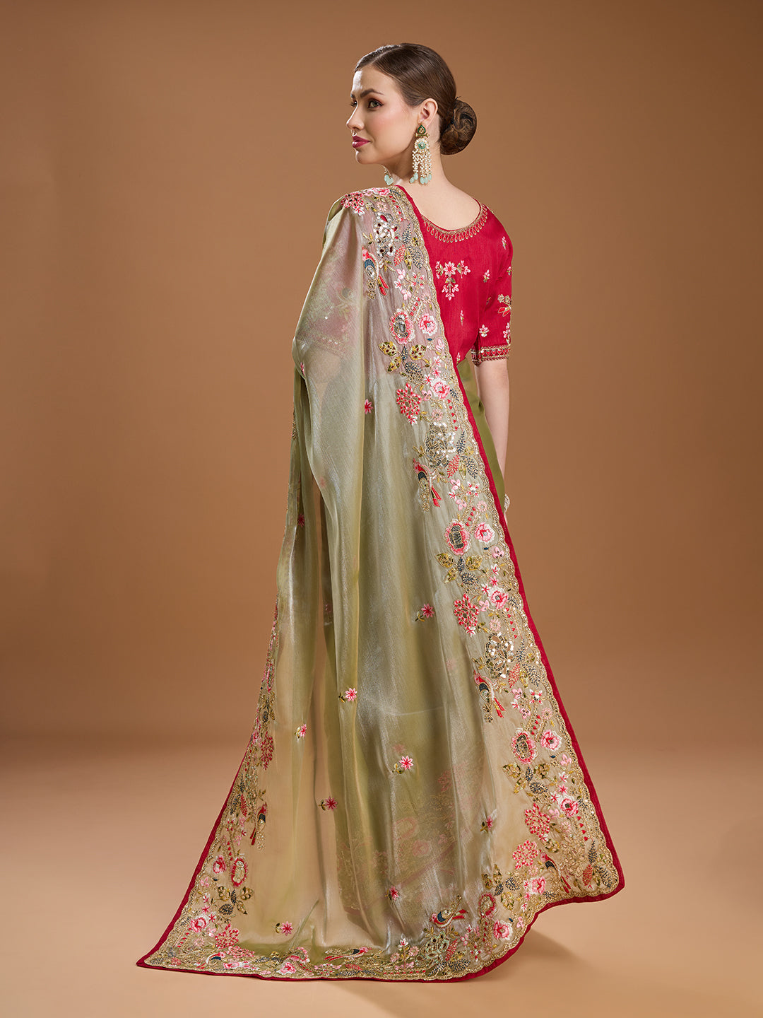 Jyoti Fashion Women's Sea Green Jimmy Choo Sequins Coding Embroidered Designer Saree with Blouse | Grocsy