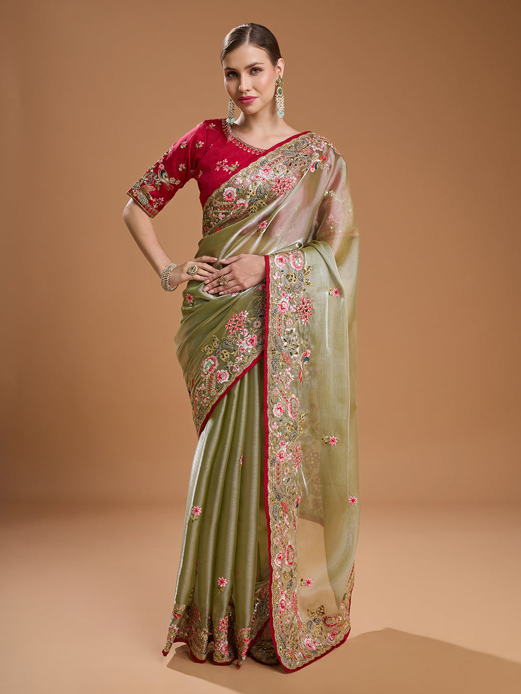 Jyoti Fashion Women's Sea Green Jimmy Choo Sequins Coding Embroidered Designer Saree with Blouse | Grocsy