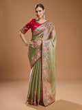 Jyoti Fashion Women's Sea Green Jimmy Choo Sequins Coding Embroidered Designer Saree with Blouse | Grocsy