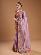Jyoti Fashion Women's Purple Jimmy Choo Sequins Coding Embroidered Designer Saree with Blouse | Grocsy