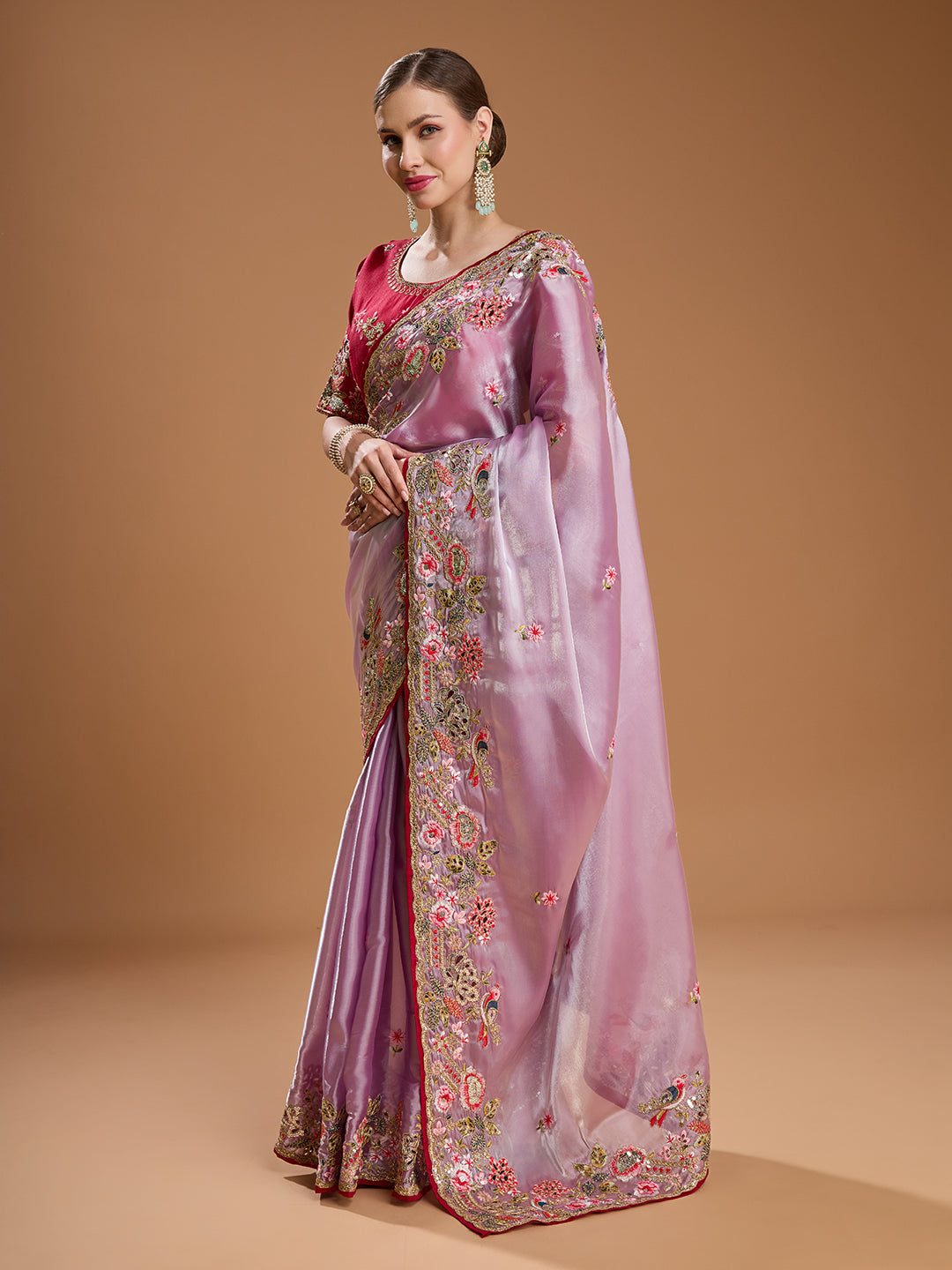 Jyoti Fashion Women's Purple Jimmy Choo Sequins Coding Embroidered Designer Saree with Blouse | Grocsy