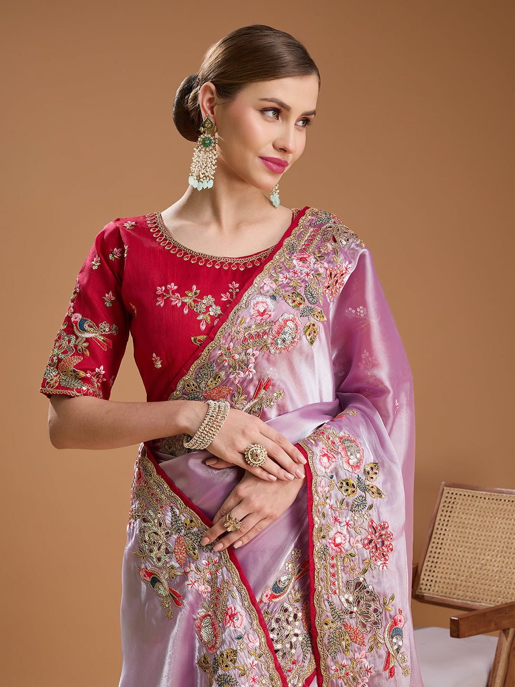 Jyoti Fashion Women's Purple Jimmy Choo Sequins Coding Embroidered Designer Saree with Blouse | Grocsy