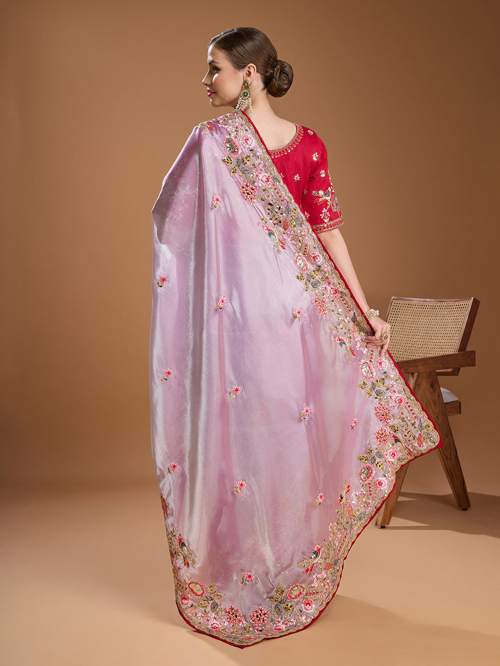 Jyoti Fashion Women's Purple Jimmy Choo Sequins Coding Embroidered Designer Saree with Blouse | Grocsy