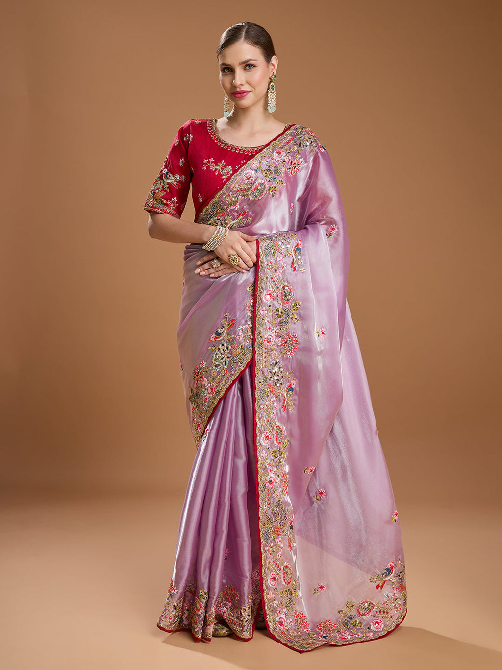 Jyoti Fashion Women's Purple Jimmy Choo Sequins Coding Embroidered Designer Saree with Blouse | Grocsy