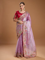 Jyoti Fashion Women's Purple Jimmy Choo Sequins Coding Embroidered Designer Saree with Blouse | Grocsy