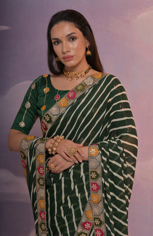 Jyoti Fashion Women's Green Coding Sequence Georgette Saree with Blouse | Grocsy