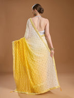 Jyoti Fashion Women's Yellow Georgette Embroidered Mirror Designer Saree with Blouse | Grocsy