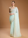 Jyoti Fashion Women's Sky Blue Georgette Sequins Embroidered Designer Saree with Blouse | Grocsy