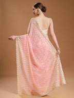 Jyoti Fashion Women's Peach Georgette Sequins Embroidered Designer Saree with Blouse | Grocsy