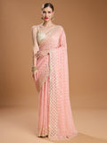 Jyoti Fashion Women's Peach Georgette Sequins Embroidered Designer Saree with Blouse | Grocsy