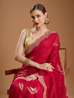 Jyoti Fashion Women's Maroon Chiffon Satin Sequins Embroidered Designer Saree with Blouse | Grocsy