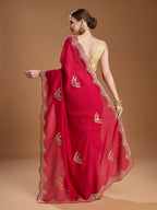 Jyoti Fashion Women's Maroon Chiffon Satin Sequins Embroidered Designer Saree with Blouse | Grocsy