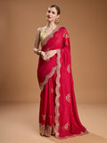 Jyoti Fashion Women's Maroon Chiffon Satin Sequins Embroidered Designer Saree with Blouse | Grocsy