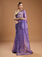 Jyoti Fashion Women's Purple Organza Sequins Embroidered Designer Saree with Blouse | Grocsy