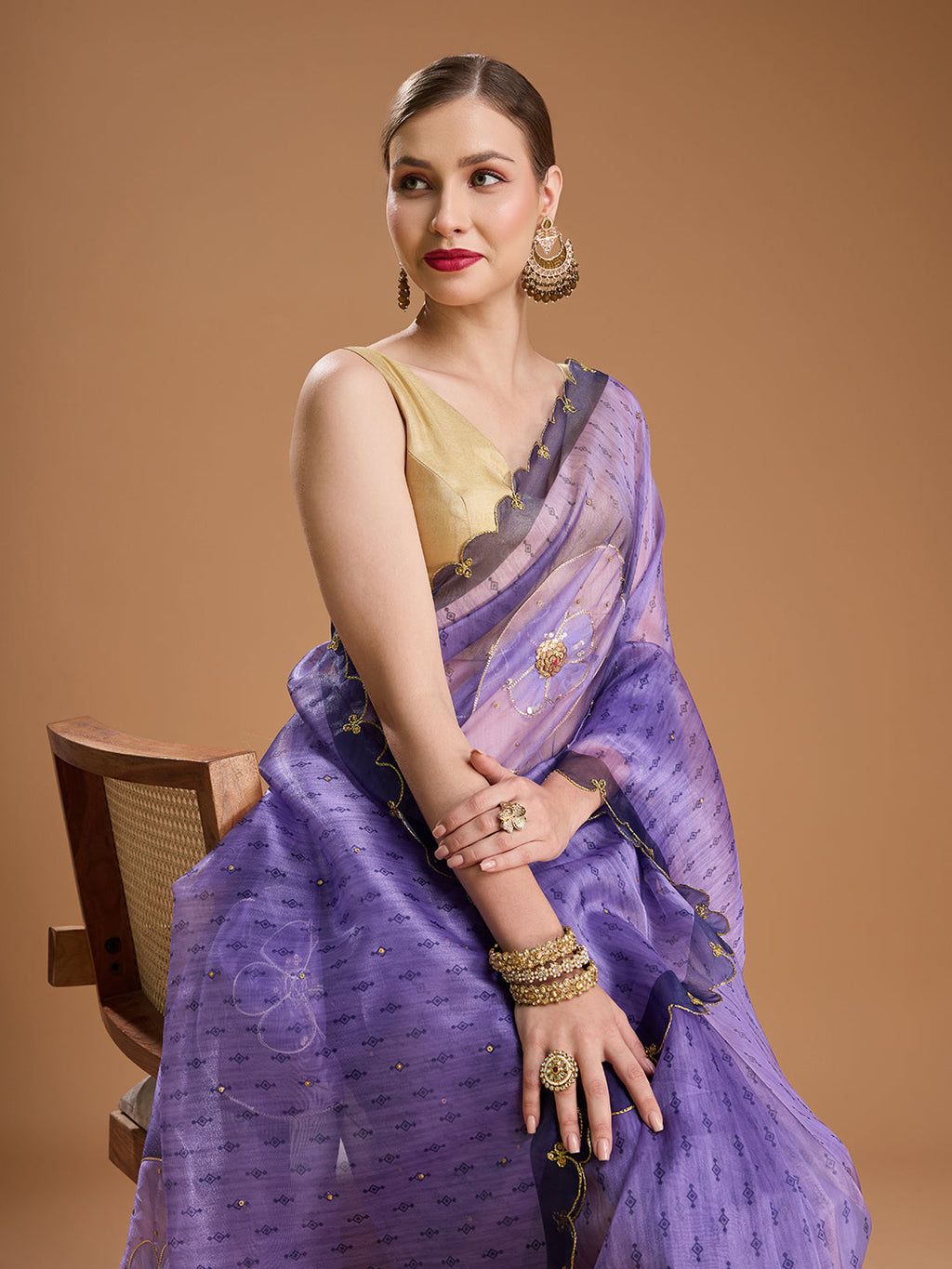 Jyoti Fashion Women's Purple Organza Sequins Embroidered Designer Saree with Blouse | Grocsy