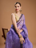 Jyoti Fashion Women's Purple Organza Sequins Embroidered Designer Saree with Blouse | Grocsy