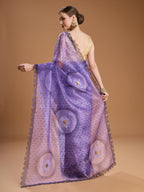 Jyoti Fashion Women's Purple Organza Sequins Embroidered Designer Saree with Blouse | Grocsy