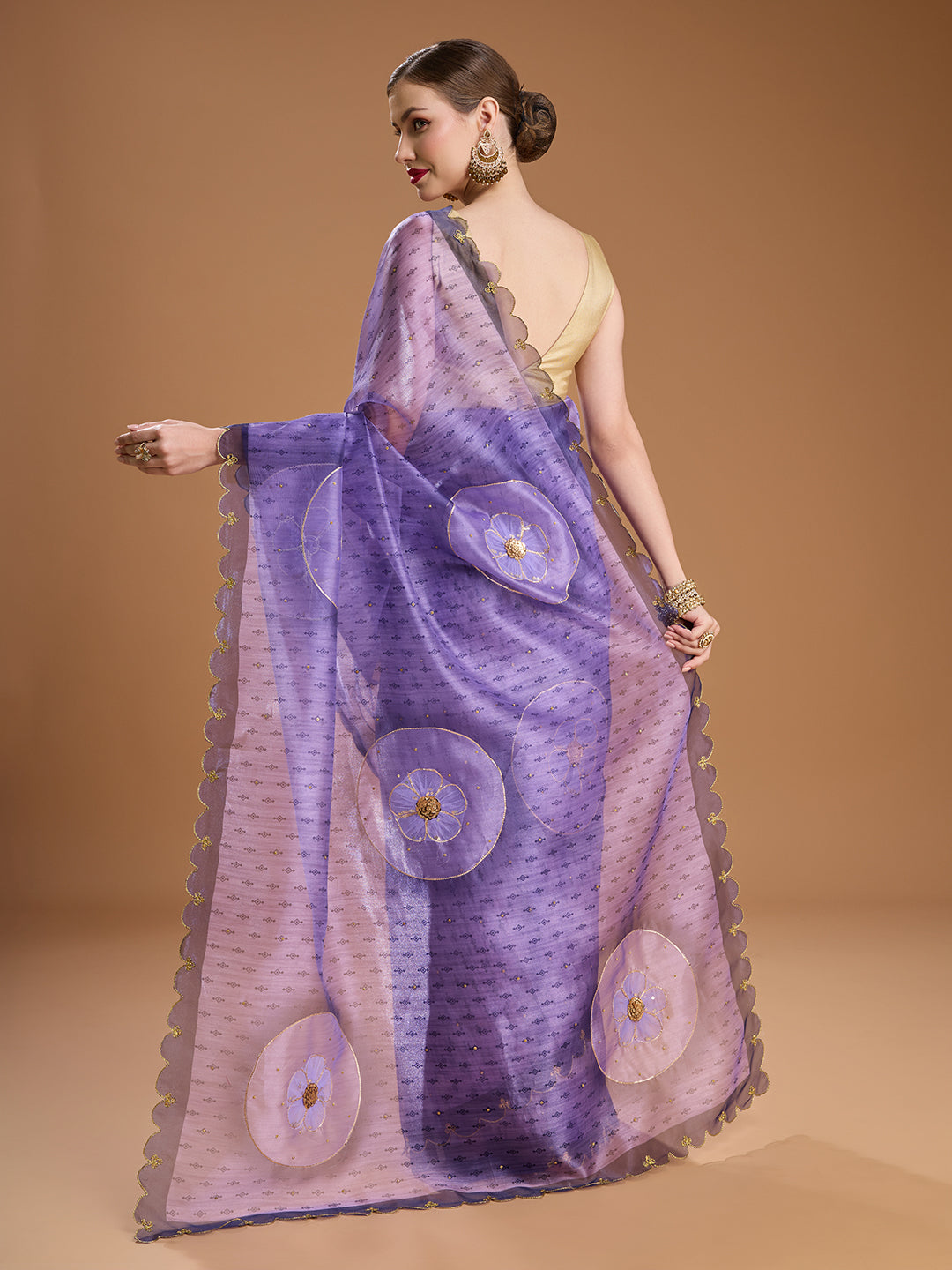 Jyoti Fashion Women's Purple Organza Sequins Embroidered Designer Saree with Blouse | Grocsy